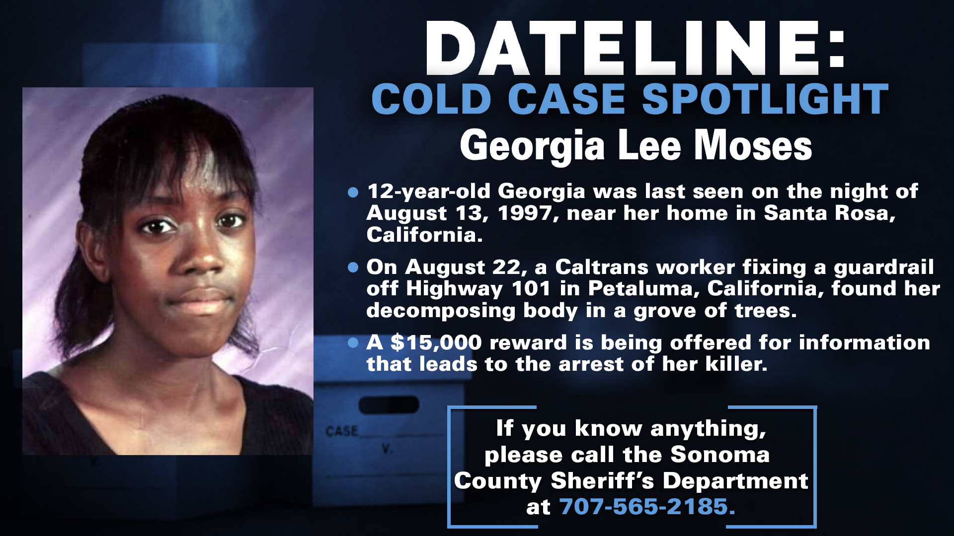 Do you have the tip that will bring justice for the family of GEORGIA LEAH MOSES?  Murdered 1997 in #CALIFORNIA